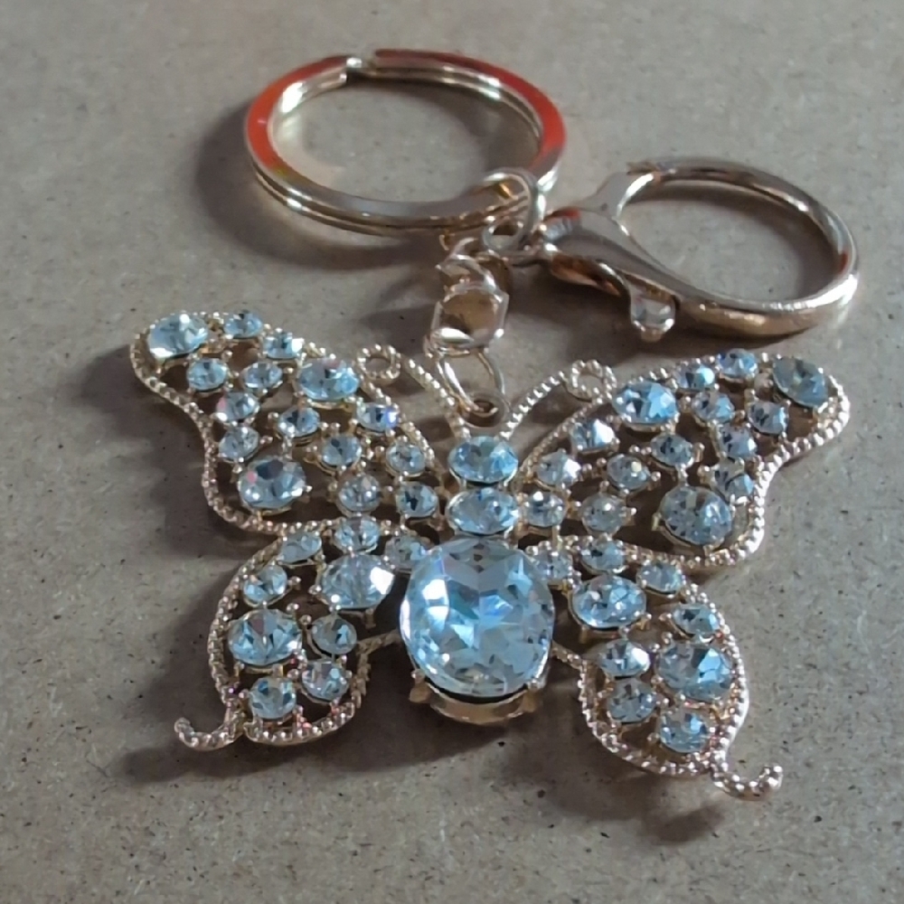 Elegant Super Sparkly Gold Butterfly Keychain Bag Charm